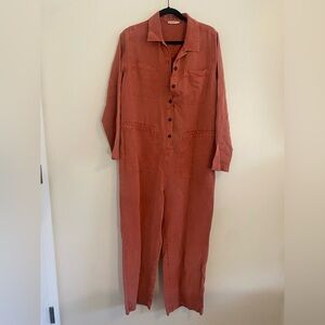 Marine Layer Charlie Utility Jumpsuit Rosewood Oversized Relaxed Fit Women's L